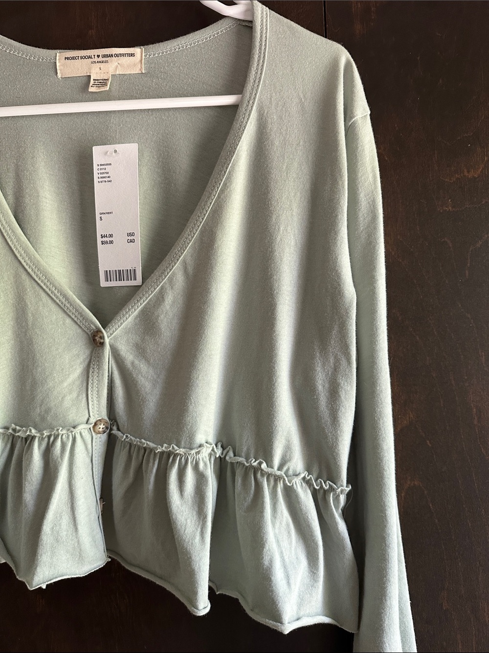 Project Social T Light Sage Cropped Ruffle-Hem Cardigan - Picture 3 of 6